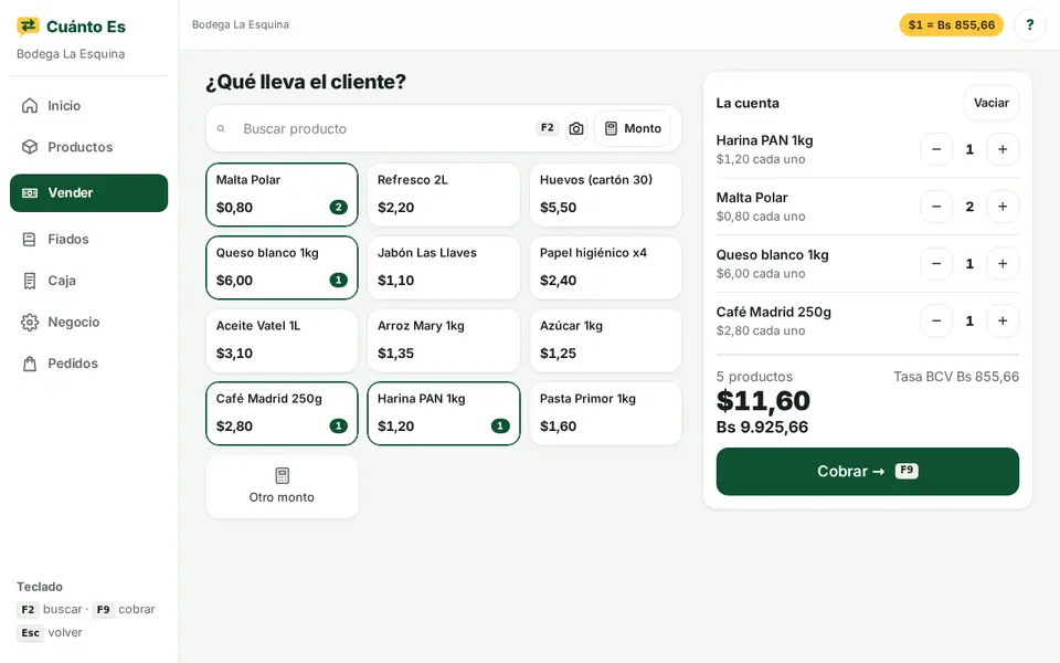 Cuánto Es en la computadora de la bodega: la lista de productos y la cuenta del cliente en dólares y bolívares